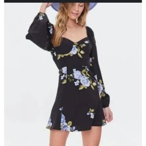 Forever 21 Women's Black Floral Print Mini Dress Womens M Boho Chic Cottagecore